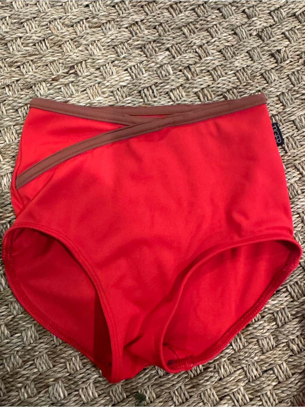 Tiger Friday VGUC Red Swim Trunks with Brown Trim